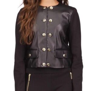 Michael Kors Black Leather Jacket with Gold Buttons